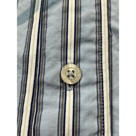 Sean John Mens XL Blue/White Striped Button-Down Shirt Big All Over Print - Picture 8 of 11